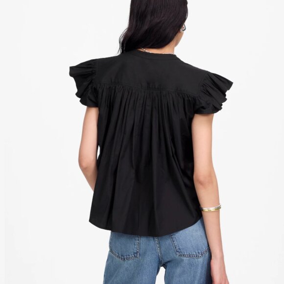 NWT Madewell Poplin Shirred Button-Up Shirt Black Small - Picture 3 of 6